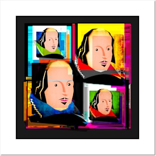 SIR WILLIAM SHAKESPEARE - COLOURFUL, POP-ART STYLE COLLAGE ILLUSTRATION, WITH DIGITAL DISTORTION Posters and Art